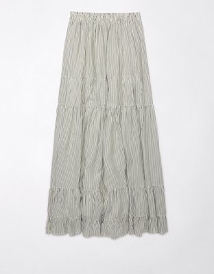AE High-Waisted Striped Tiered Ruffle Hem Maxi Skirt