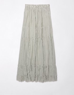 AE High-Waisted Striped Tiered Ruffle Hem Maxi Skirt