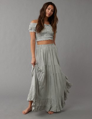 Stripe tiered shop maxi skirt