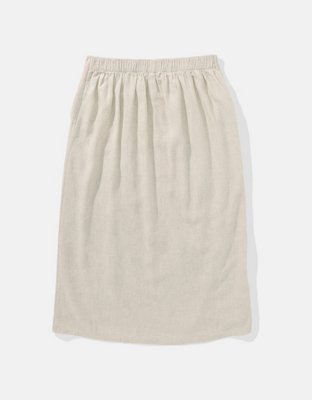 AE Linen-Blend Faux Wrap Midi Skirt