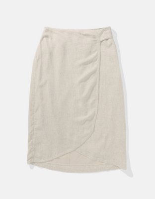 AE Linen-Blend Faux Wrap Midi Skirt