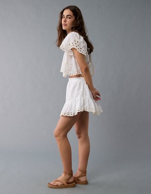 AE High-Waisted Embroidered Eyelet Mini Skirt