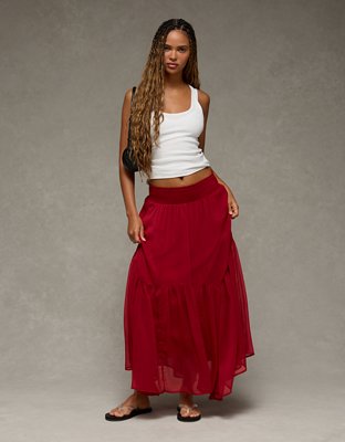 AE Smocked Handkerchief Hem Maxi Skirt