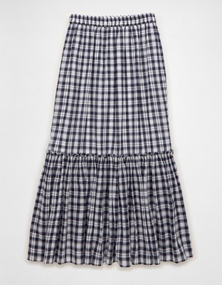 Jupe longue à taille haute en guingan AE