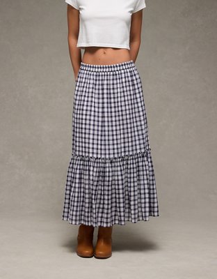 AE High-Waisted Gingham Maxi Skirt