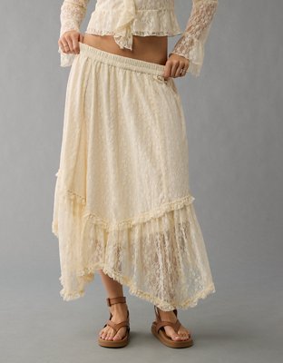 AE Lace Handkerchief Hem Maxi Skirt