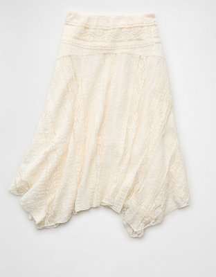 Jupe mi-longue en dentelle à taille mi-haute AE