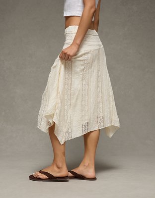 Jupe mi-longue en dentelle à taille mi-haute AE