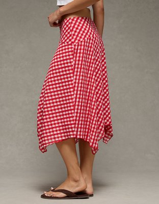 AE Mid-Rise Gingham Midi Skirt