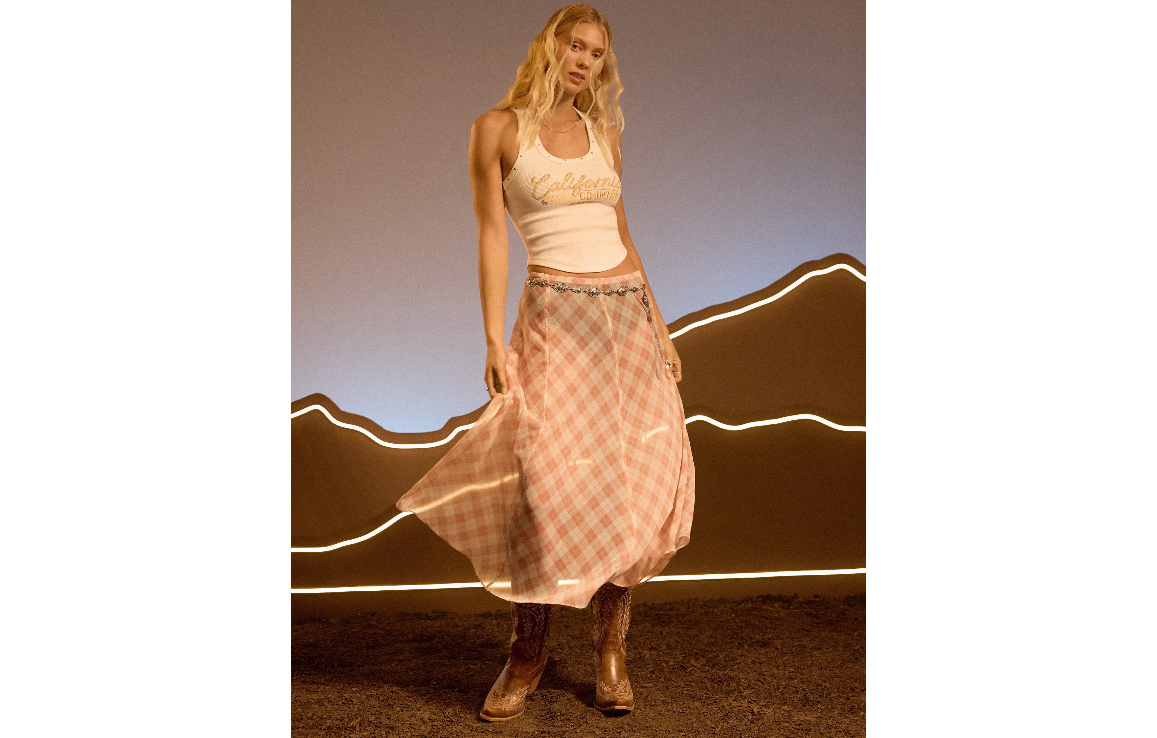 AE x Stagecoach Crinkled Chiffon Maxi Skirt