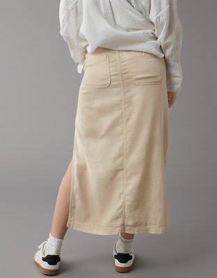 AE Dreamy Drape Linen-Blend Low-Rise Maxi Skirt