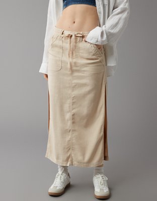 AE Dreamy Drape Linen-Blend Low-Rise Maxi Skirt