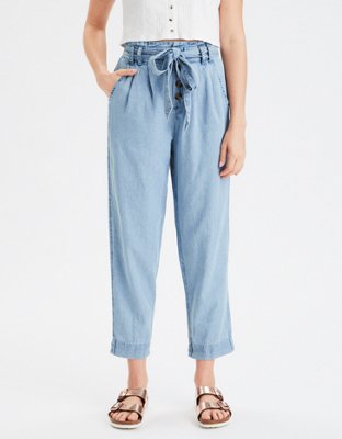 high waisted paperbag jeans