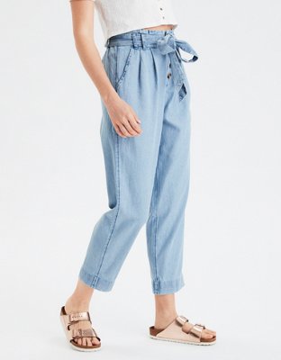AE High-Waisted Denim Paperbag Taper Pant