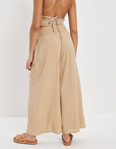 AE Super High-Waisted Smocked Wide-Leg Pant