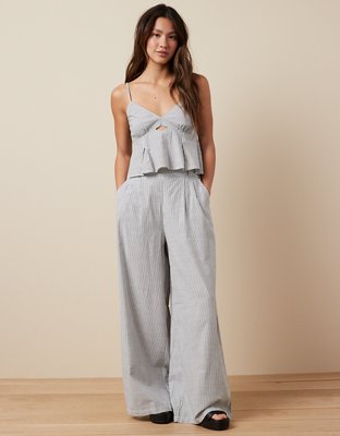 EAM] High Waist Gray Pleated Long Wide Leg Casual Trousers New