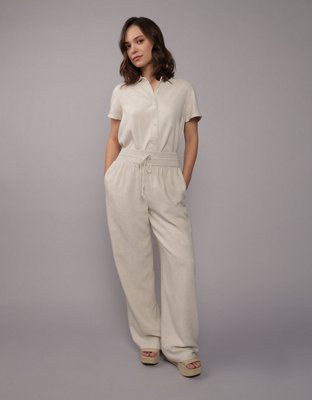 AE Pantalones Fáciles de Poner de Mezcla de Lino