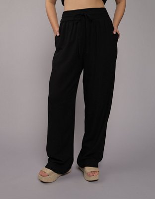 AE Linen-Blend Drawstring Smocked Pant
