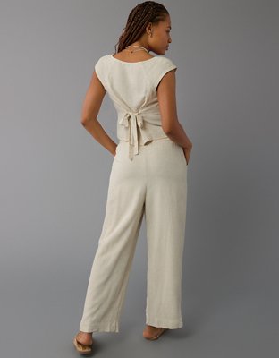 AE Linen-Blend Pull-On Wide-Leg Pant