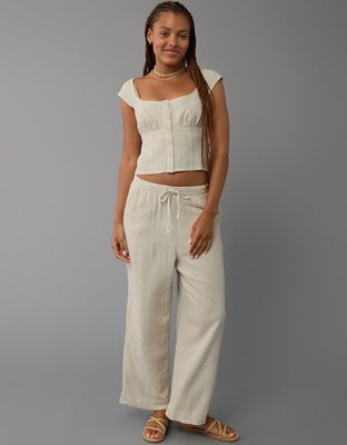 AE Linen-Blend Pull-On Wide-Leg Pant