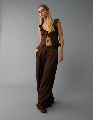 AE High-Waisted Baggy Wide-Leg Satin Look Trouser