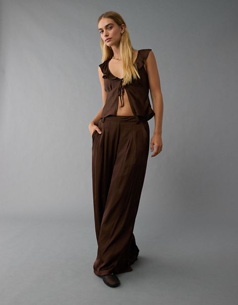 Женские брюки American Eagle AE High-Waisted Baggy Wide-Leg Satin Trouser