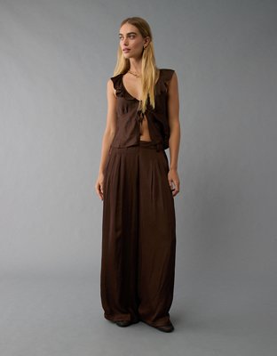 AE High-Waisted Baggy Wide-Leg Satin Look Trouser