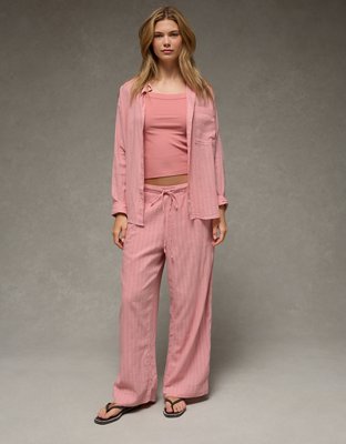 AE High-Waisted Wide-Leg Textured Pant