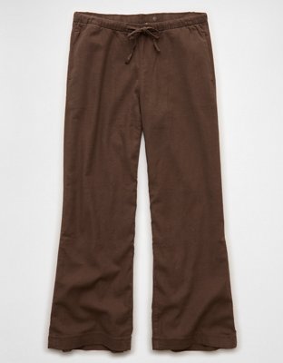 Женские брюки American Eagle AE Low-Rise Linen-Blend Pull-On, цвет: Коричневый — фото 3