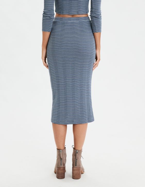 AE High-Waisted Striped Midi Skirt
