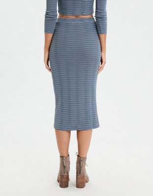 AE High-Waisted Striped Midi Skirt