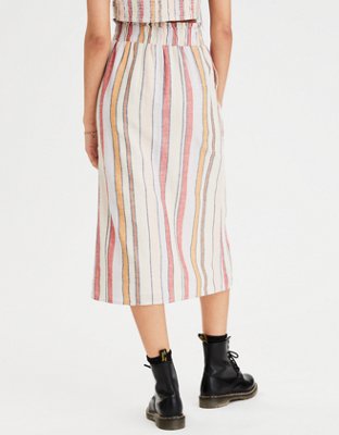 AE High-Waisted Button Front Midi Skirt