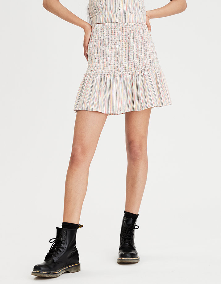 AE High-Waisted Smocked Ruffle Mini Skirt