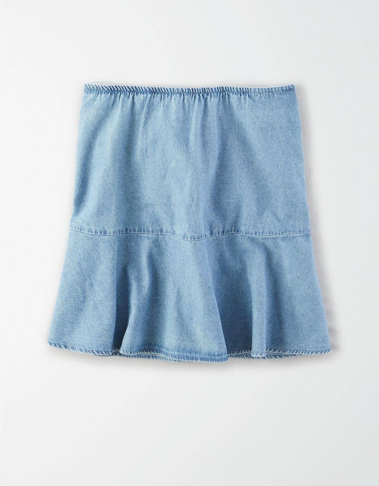AE High-Waisted Denim Tiered Mini Skirt
