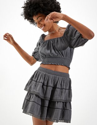 AE Embroidered Tiered Mini Skirt