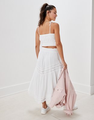 AE Lace Tiered Midi Skirt | American Eagle