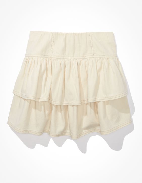 AE White Denim Ruffle Mini Skirt