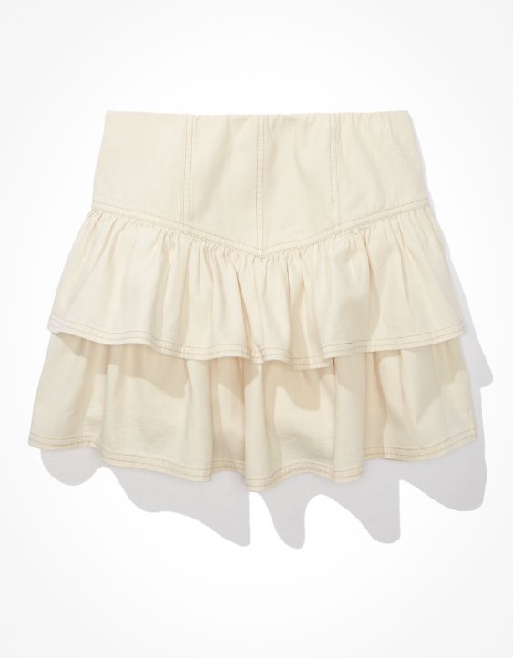AE White Denim Ruffle Mini Skirt