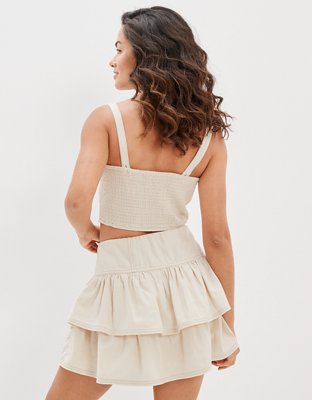 AE White Denim Ruffle Mini Skirt