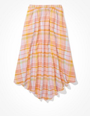 AE Plaid Pull-On Midi Skirt