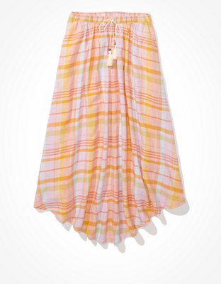 AE Plaid Pull-On Midi Skirt