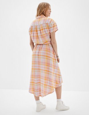 AE Plaid Pull-On Midi Skirt