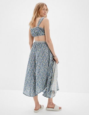 AE Floral Pull-On Midi Skirt