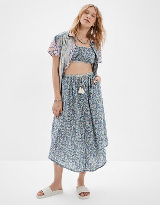 AE Floral Pull-On Midi Skirt