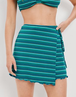 Striped wrap mini outlet skirt