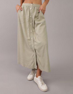 AE Button Front Midi Skirt