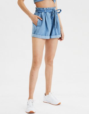 Wool Twill Trompe L'Oeil Paperbag Shorts - Luxury Blue