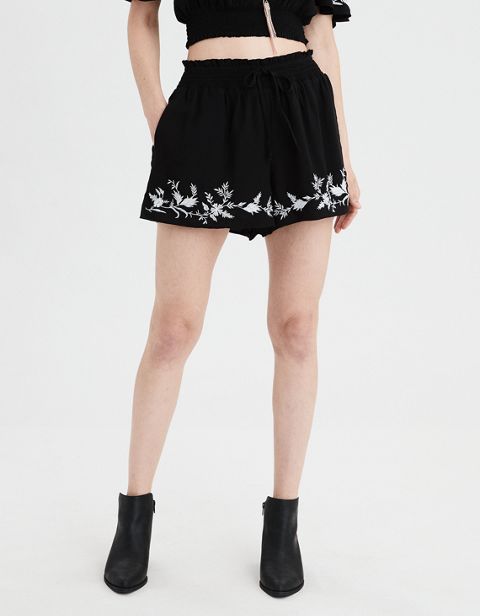 Женские брюки American Eagle AE Embroidered Smocked Short