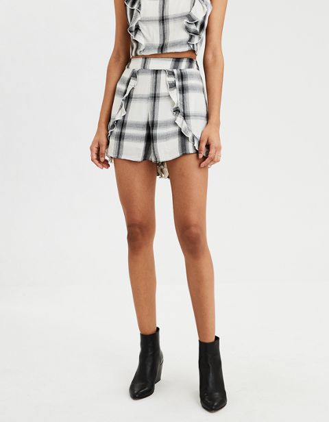 Женские брюки American Eagle High-Waisted Plaid Tulip Short