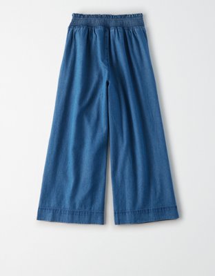 AE High-Waisted Denim Smocked Culotte